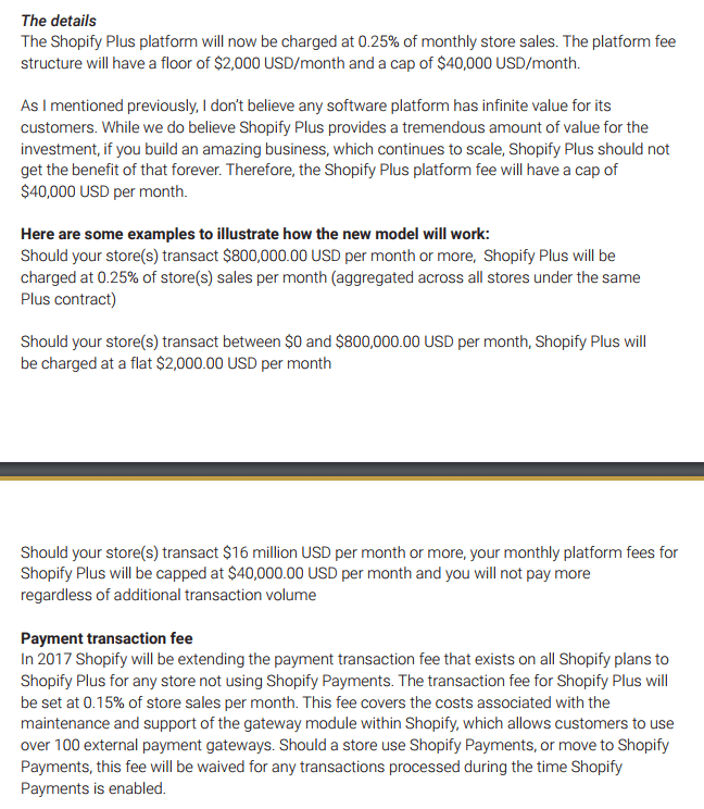 Shopify Plus Pricing Increase Explanation